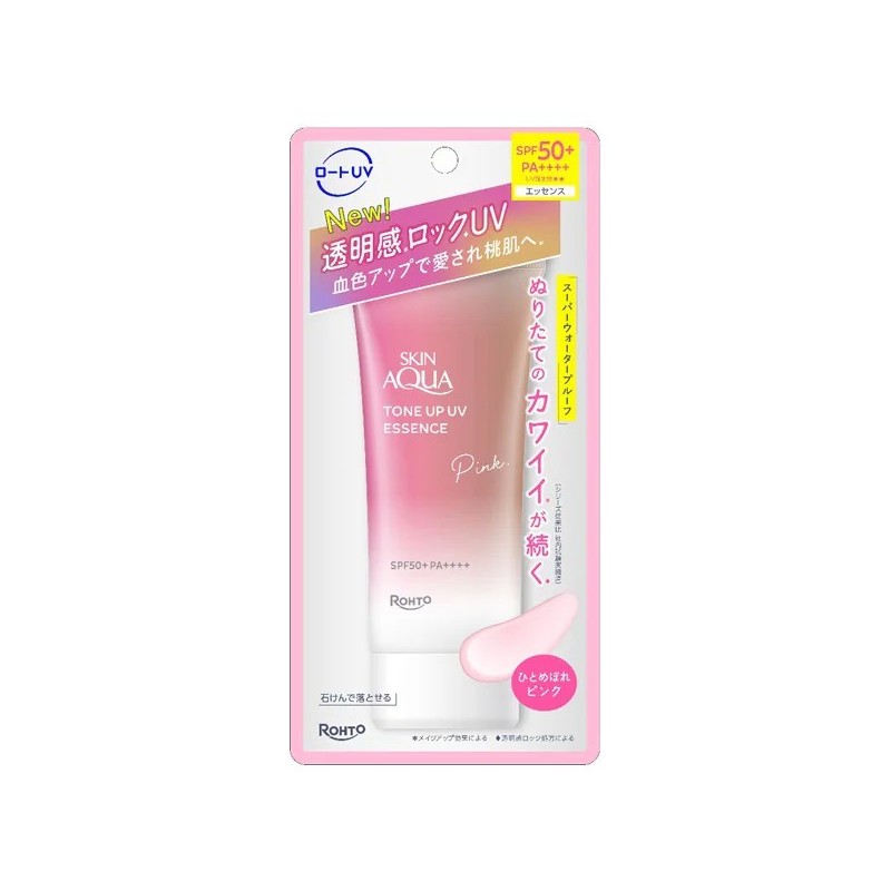 Rohto Skin Aqua Tone Up UV Essence Pink SPF50+ PA++++ | StoreJPN color-correcting sunscreen for face